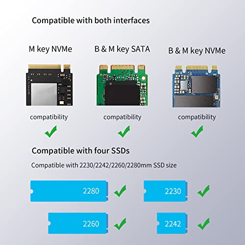 Image of AOKO Aluminum M.2 Enclosure NVMe SATA SSD Reader Adapter, External M.2 SSD to USB-C 3.2 Gen 2 (10 Gbps) NVMe Enclosure for M.2 PCIe NVMe & SATA(NGFF) SSDs