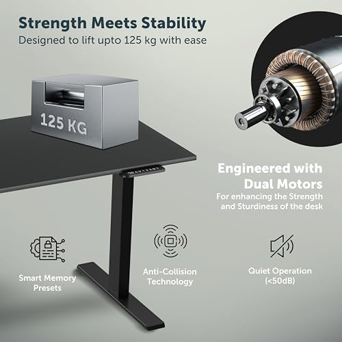 Image of JIN OFFICE Titan Premium Dual Motor 3-Stage Electric Height Adjustable Desk| Sit Stand Table for Home| Standing Desk with 125Kg Wt. Cap, 3 Year Warranty| 3 Memory Presets| Black & Black| 1200 * 750mm