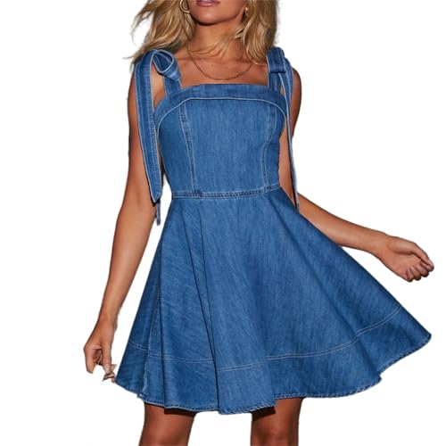crazynekos Women's Summer Tie Shoulder Sleeveless Denim Mini