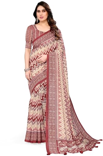 Image of MIRCHI FASHION Women Saree Ajrakh Digital Printed Cotton Blend | Lightweight Professional Office Sari with Blouse Fabric