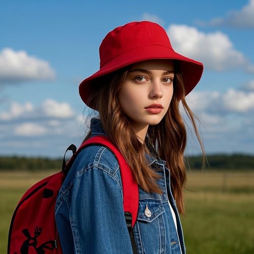 TUONYIS 2 Stücke Unisex Fischerhüte, Baumwolle Anglerhut, Bucket Hat Faltbar, Sommerhut Outdoor Sun Protection, Kappen Cap Freizeithut, zum Wandern Camping Reisen Angeln 56-58cm (Rot)