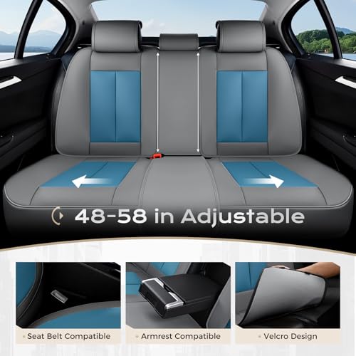 Image of Coverado Seat Covers, Car Seat Covers Full Set, Leather Seat Covers for Cars, Car Seat Protector, Gray Car Seat Covers Front Seats and Back Seats Universal Fit for Most Cars Blue