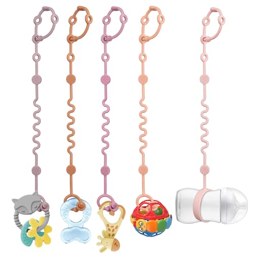 Image of LittleHugs Toy Straps for Baby, 5pcs Adjustable Toy Holder for Stroller Accessories, Silicone Tether Pacifier Clip, No Throw Travel Essential Leash for High Chair, Car Seat (Gril-5 Pack)