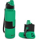 Nomader BPA Free Collapsible Sports Water Bottle - Foldable with Reusable Leak Proof Twist Cap for Gym Travel Hiking Camping and Outdoors - 22 oz (Green)