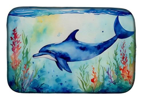 Caroline's Treasures DAC2781DDM Dolphin Dish Drying Mat Absorbent Dish Drying Mat Pad for Kitchen Counter Dish Drainer Mat for Countertop, 14 x 21", Multicolor