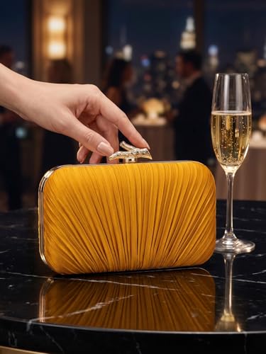 Image of MR Clutch Purses for Women Pleated Evening Clutch Wedding Purse with Chain | Pleated Satin Clutch Purse, Womens Evening Bag Shoulder Crossbody Purse Wedding Clutch for Wedding Prom Party