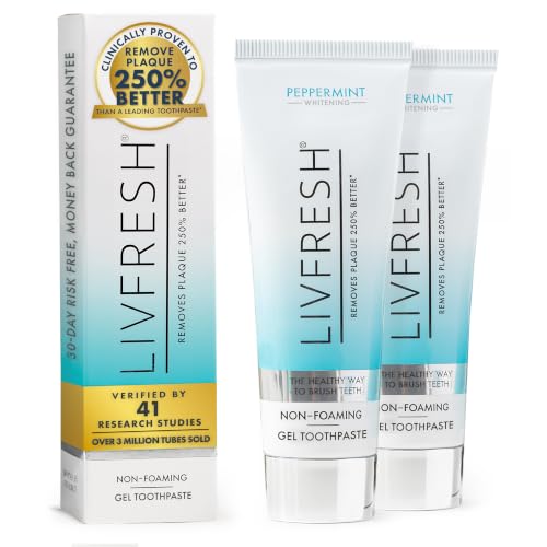 Image of LIVFRESH Toothpaste Gel, Clinically Proven to Remove Plaque 250% Better, Does Not Irritate Gums, Reduces Tartar Buildup, Peppermint, 2 Pack