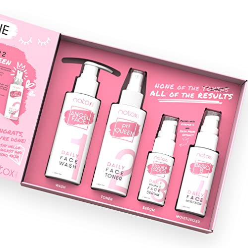 The Selfie Line Skincare Combo Set by Notox Skin | Toner + Cleanser + Serum + Moisturizer | Fade Dark Spots - Acne Fighting Kit - Heal Acne Scars