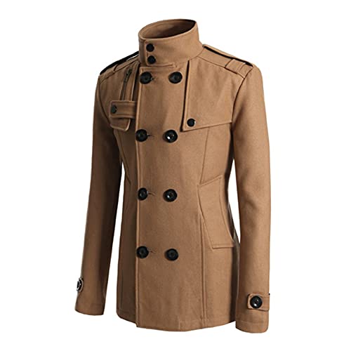 Image of Lu's Chic Men's Double Breasted Coat Korean Trenchcoat Fashion Dress Jacket Slim Fit Business Casual