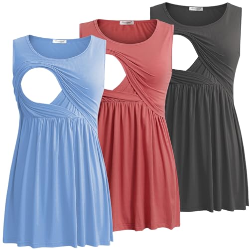Image of Bearsland Women's Maternity Nursing Tank Tops Sleeveless Scoop Neck Breastfeeding Shirt Pregnancy Clothes