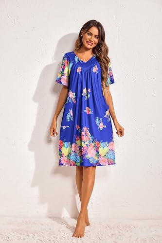 Image of Ekouaer Womens House Dress Floral Print Nightgown with Pockets Mumu Dress