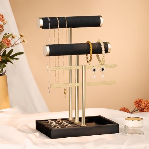 Image of Jewelry Organizer Stand for Necklaces, Bracelets, Earrings, Rings, Black