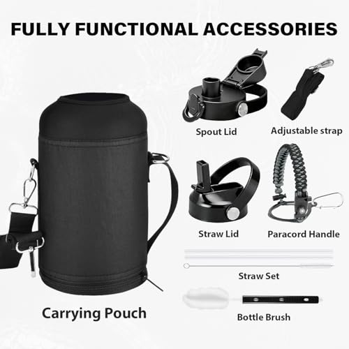 Image of One Gallon Insulated Water Bottle, Triple Wall 128 oz Stainless Steel Wide Mouth Water Bottles (Cold for 48 Hrs), Leak Proof, Non-BPA, Large Water Flask Jug with Paracord Handle & Straw Spout Lids
