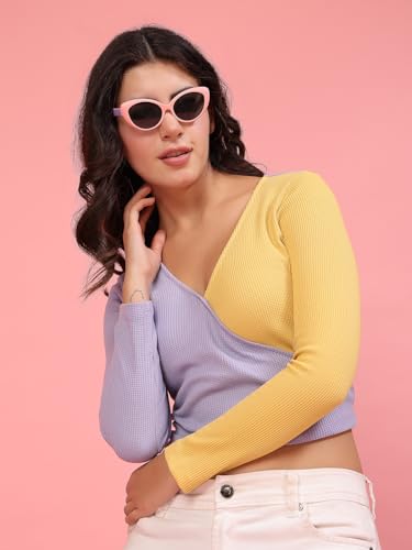 Image of Rigo Casual Wear V Neck Rib Knit Top for Women | Slim Fit Long Sleeves Western Tops for Women
