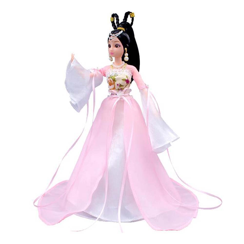 Chinese Costume 12 Ball Jointed Doll Ancient Fairy Princess Girl Dress Up Toys with Full Set Chinese Hanfu Clothes, 11.8 inches Pink