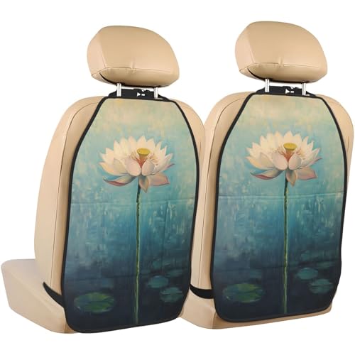 Single Lotus Flower Car Seat Back Kick Protectors,2 Pack Kick Mats With Storage Pockets For Vehicles To Protect From Dirt Mud Scratches