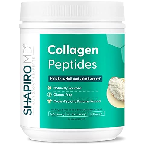 Collagen Peptides Powder - Collagen Powder Supplement for Hair, Skin, Nails, and Joint Support, Types I & III Hydrolyzed Collagen for Easy Absorption | 11g Collagen Per Serving, 16 oz. | Shapiro MD Cover