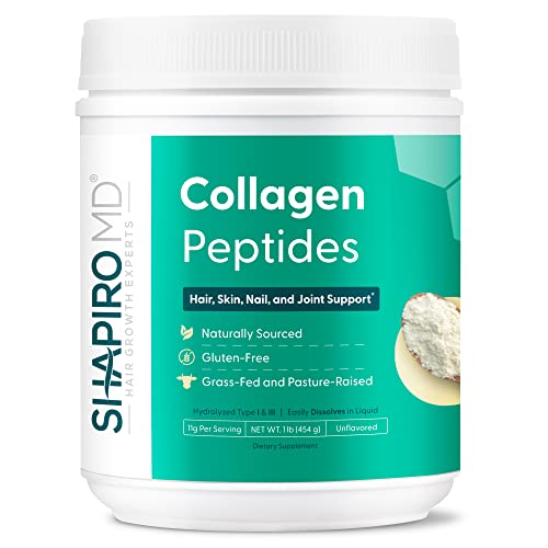 Collagen Peptides Powder - Collagen Powder Supplement for Hair, Skin, Nails, and Joint Support, Types I & III Hydrolyzed Collagen for Easy Absorption | 11g Collagen Per Serving, 16 oz. | Shapiro MD