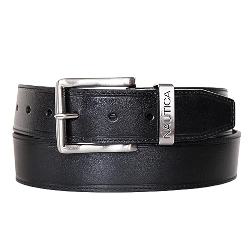 Image of Nautica Men's Casual Leather Belt | Everyday | Classic | Pants | Jeans | Khakis | Chinos | Metal Buckle