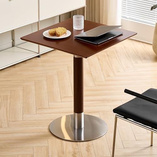Moderna mesa de bar redonda pequeña, acero inoxidable + madera, mesa de comedor de cocina, mesa de comedor, sala de estar, escritorio de cóctel y desayuno
