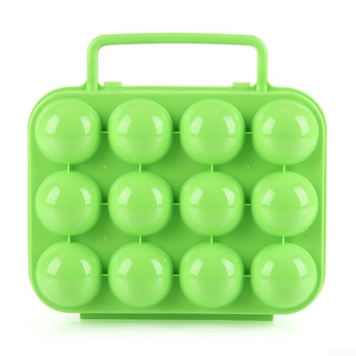 Soporte de plástico para huevos con diseño apilable de 12 cavidades y portátil para organizar el espacio del refrigerador, incluye cubierta a prueba de golpes para huevos (es verde)