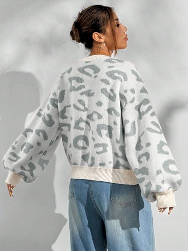 Image of SHENHE Women's Vintage Leopard Print Crew Neck Drop Shoulder Loose Knit Pullover Sweater