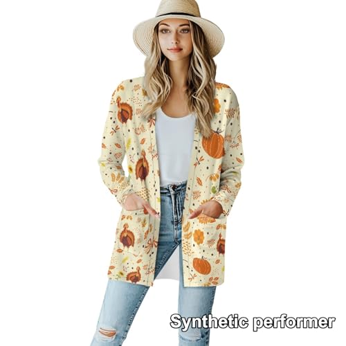 Image of Fall Maple Leaf Cardigan Sweaters for Women Long Sleeve Cardigan Soft Drape Open Front Dusters V-Neck Jackets Dressy