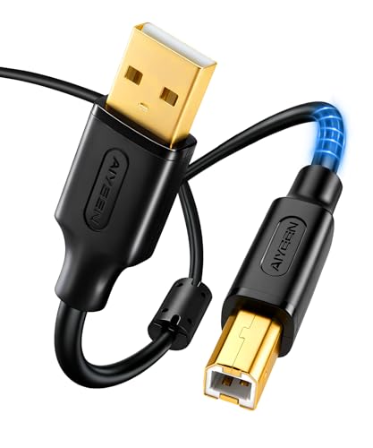 AIYEEN USB 2.0-Druckerkabel 1 m (3,3 Fu&szlig;), vergoldetes High-Speed-USB-A-auf-B-Kabel mit Ferritkern, langlebiges PVC, unterst&uuml;tzt 480 Mbit/s und 2 A f&uuml;r Drucker, Scanner, Festplatten