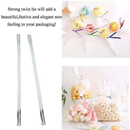 HAHIYO 300Pcs 4 inches Silver Metal Twist Ties Bread Candy Coffee Bag Ties Plant Garden Twist Ties for Cellophane Treat Bags Gift Wraping Bags Plastic Bags Halloween Party Cake Present Art Crafts