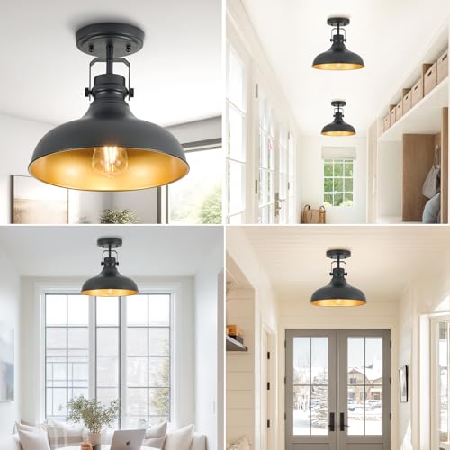 Image of Metal Semi Flush Mount Light Fixture 11.4 inch Ceiling Light Black