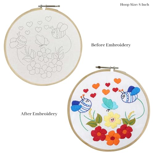 Image of picknMAKE Cross Stitch Embroidery Kit For Beginners & Adult, Showcasing Cheerful Bees, Vibrant Flowers, And Playful Hearts,Instruction Paper, Threads & Needles All Materials Included,Multicolor