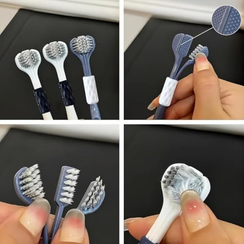 Image of (PACK OF-6) Toothbrush with Rotating Bristles Three-Head, Ultra Soft, 3 Sided Rotating Soft Bristles Toothbrush | 360-Degree Three-Sided Teeth and Tongue Cleaning, Gum Protection and Deep Cleaning