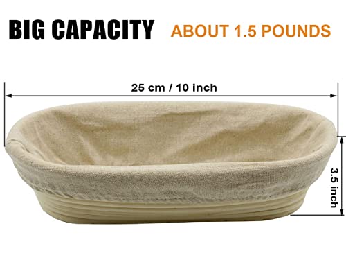 2 Pcs 10 Inch Oval Long Banneton Brotform Bread Dough Proofing Rising Rattan Basket & Liner For Professional & Home Bakers #TOP2