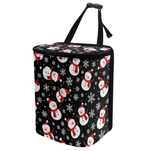 Image of Talayituse Snowman Snowflake Print Car Trash Can Portable Auto Garbage Bin Multifunctional Vehicle Interior Accessories with Adjustable Straps Universal Fit Truck SUV Sedan Christmas Decor