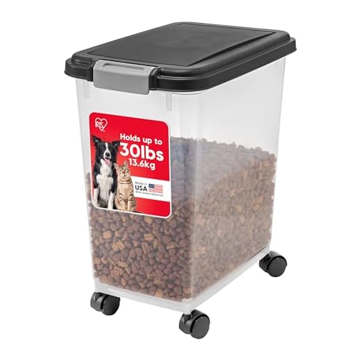35+ Essential Items for the Perfect Dog Feeding Station 4 IRIS USA Airtight Pet Food Storage Container with Wheels, Black, 30 lb Capacity - BPA-Free Clear Plastic Bin with Snap-Lid Seal to Keep Kibble, Pellets or Seeds Fresh for Dogs, Cats and Birds