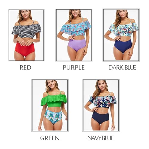 Maillot de bain bikini taille haute à volants bleu clair XL