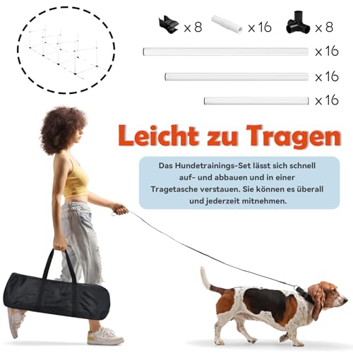 ORHEYA Agility Set Hunde Hürdenset Slalom Stangen Agility Ausrüstung für Hundetraining mit 4 x Hürden Höhenverstellbar, 104x70x101cm, Weiß
