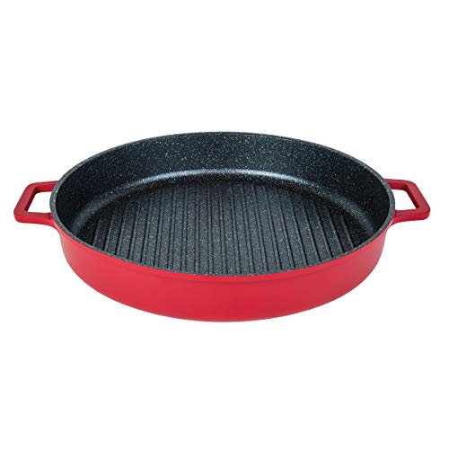 Masterpan Non-Stick Stovetop Oven Grill Pan With Heat-In Steam-Out Lid, Nonstick Cookware, 12", Red, #TOP7