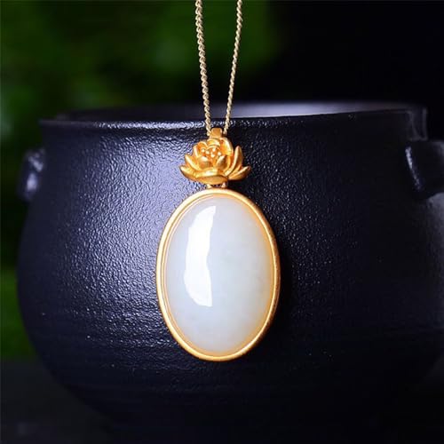 Collier fleur de lotus en jade blanc véritable, symbole de sérénité S925 - 4