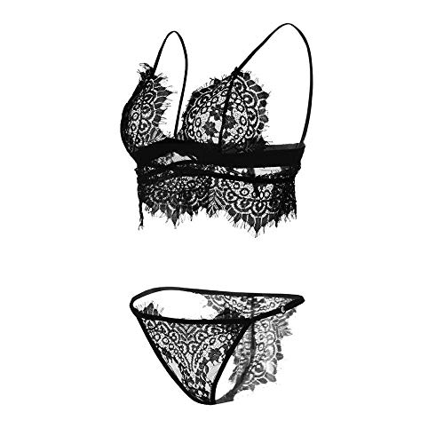 Ensemble lingerie sexy avec soutien-gorge dentelle broderie et jarretière assortie - 5