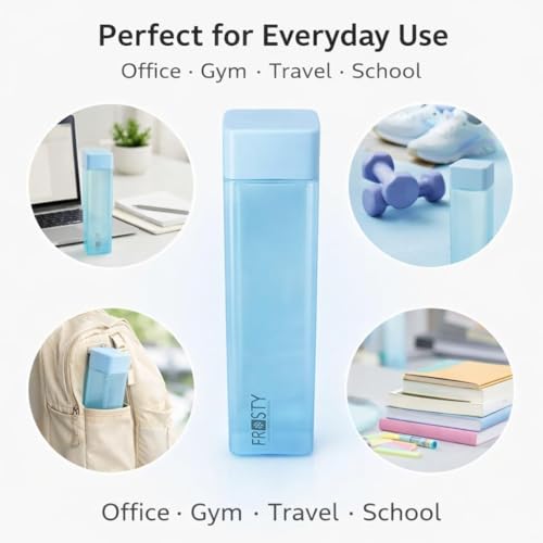 Image of Frosty Unbreakable Water Bottle 1 Litre | Set of 6 Plastic Bottles | Leakproof Durable Drinking Bottle for Office, Gym & Home Use (6, SQUARE shap)