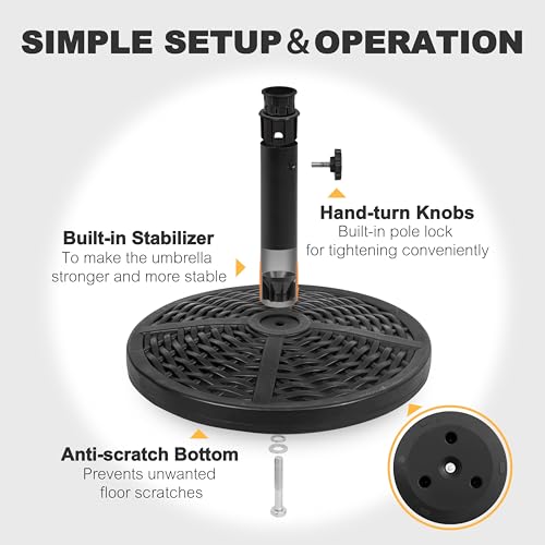 Image of NUU GARDEN Round Patio Umbrella Base, Weighted Umbrella Base with Hand-turn Knob, for Garden, Backyard, Poolside