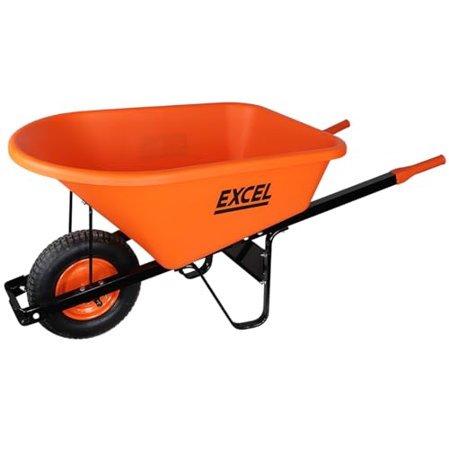 Excel Wheelbarrow Cart Trolley Heavy Duty 120L Wheelbarrow HDPE Plastic Tray with 250 kg load capacity & Durable & Strong Wheel, Wheelbarrows, Wheel Barrow, Heavy duty wheelbarrow, large wheel barrow