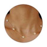 SmileBelle Daisy Pearl Necklace, Dainty Pearls Choker Necklaces for Women's Pearl Strand Necklaces as Flower Gifts, 18K Gold Plated Stainless Steel Summer Merch for Teens Her Daisy Costume Gift