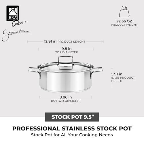 Image of BRA COOKWARE Signature 3-Piece 9.5 inch Steaming Set | Professional Pots & Steamer Set | Stainless Steel Cookware Set w / 1 Pot, 1 Steamer, 1 Lid | All Stovetop Compatible | PFOA Free