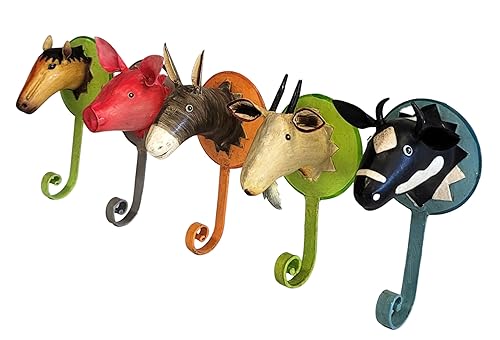 Pape Kunstgewerbe 5 Bunte Wandhaken Bauernhof aus Metall handbemalt je ca...
