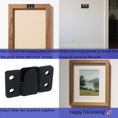 Image of 4 Pairs Stainless Steel Flush Mount Bracket Interlocking Headboard Hardware for Picture Hangers,Interlocking Heavy Duty Photo Frame Hook,Interlock Bracket Furniture Connector (Black)