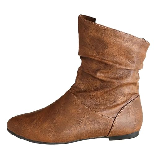 Best Womens Boots for Traveling Europe: Comfort & Style 15 Women's Leather Slouchy Flat Ankle Boots Comfortable Round Toe Casual Pull On Booties Fall Winter Fashion Low Heel Short Boots (Light Brown,numeric_11)