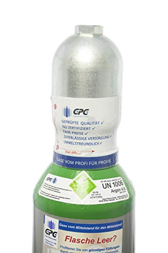 Argon 4.6 10 Liter Flasche/NEUE Argonflasche (Eigentumsflasche) gefüllt mit Argon 4.6 (Reinheit 99 996%) / 10 Jahre TüV ab Herstelldatum/EU Zulassung/PROFI-Schweißargon WIG MIG - Globalimport
