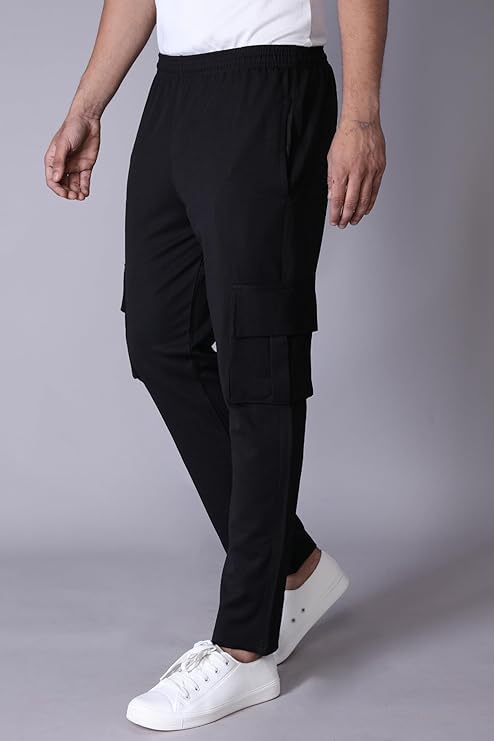 Image of Paralians Men's Regular Fit Solid Pattern Polyester Blend Cargo with Ankle Length and Drawstring Closure Type |Men Cargo Trousers